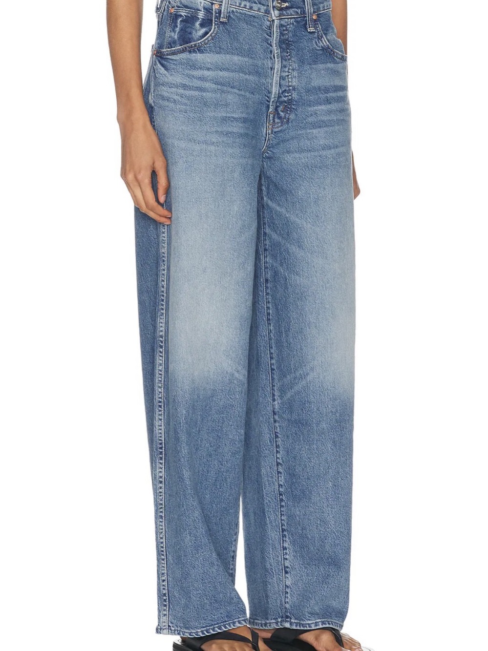 MOTHER The Delinquent Nerdy Button Wide Leg Jeans Wide Leg Jeans in Blue Wash.